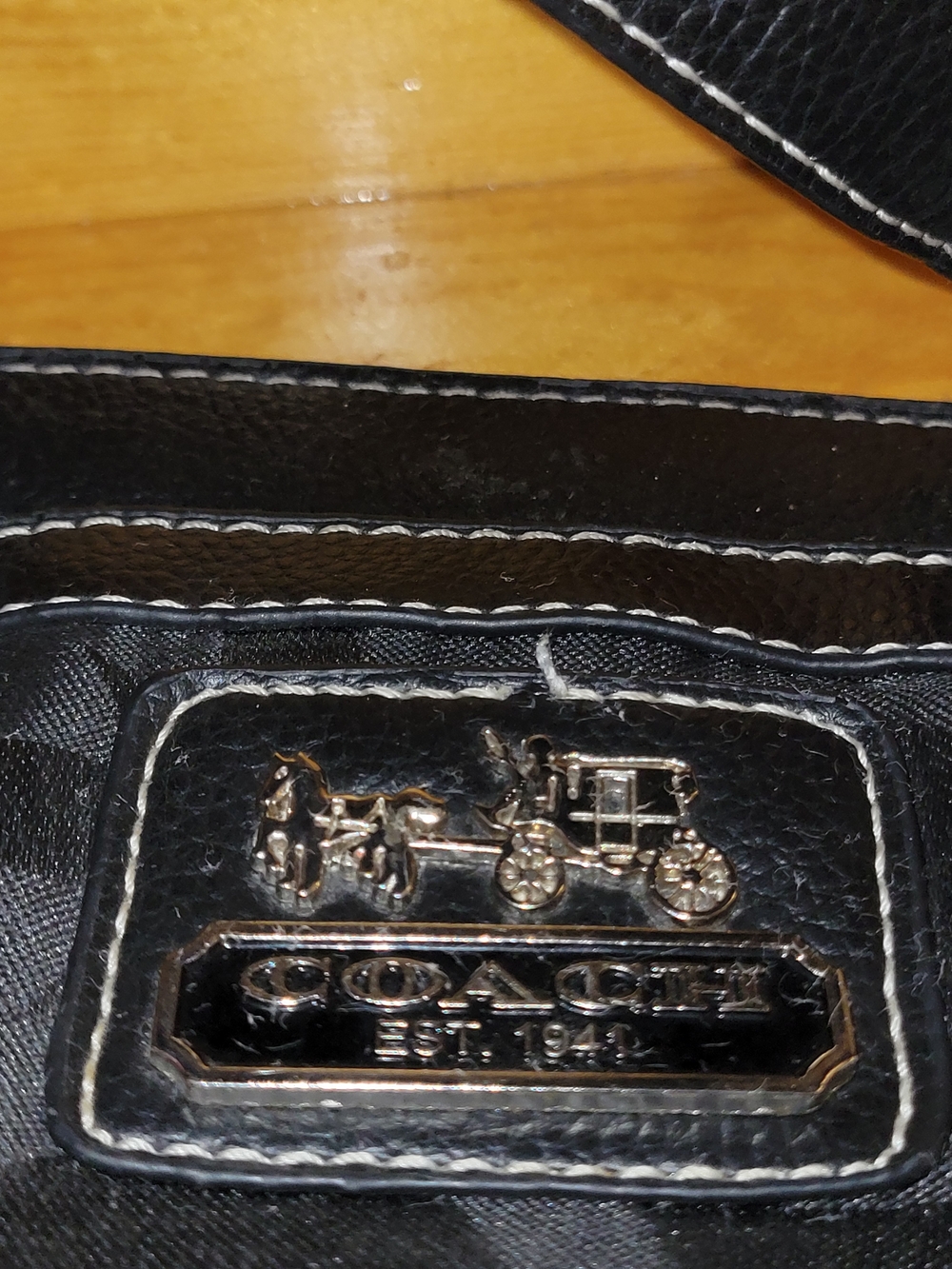 Coach Black Canvas Tote with Burgundy Signature 'C' Pattern - Picture 12 of 13